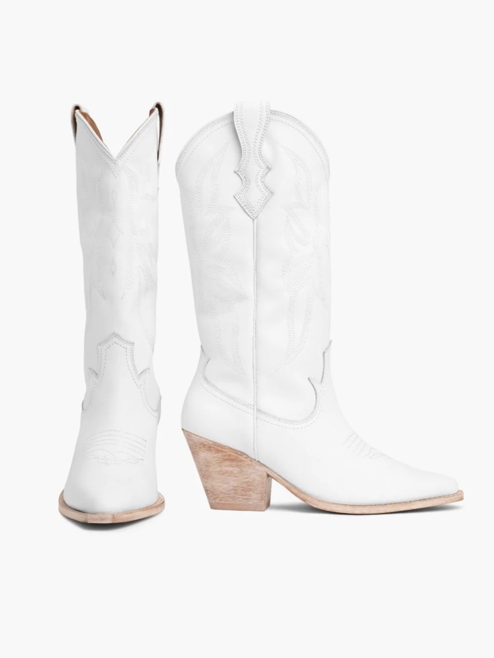 Thursday Boot Company White Leather Western Heeled Boots
